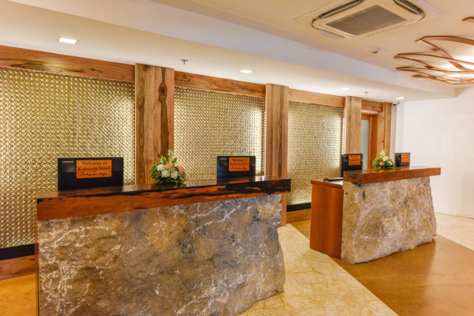 Front Office rough marble slab desk