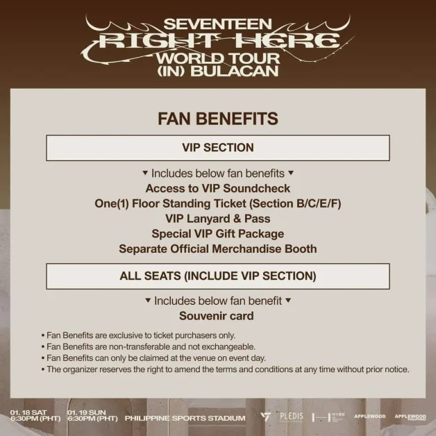 SEVENTEEN RIGHT HERE tour bulacan fan benefits