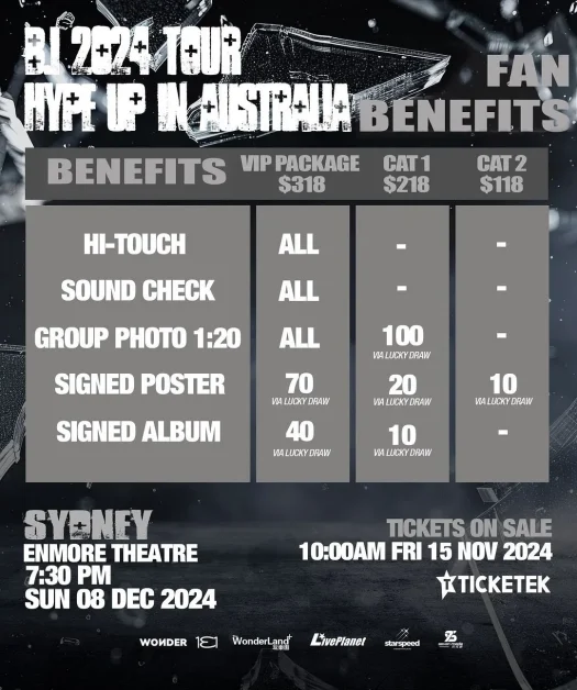 B.I Hype Up In Sydney Australia 2024 Ticket Prices