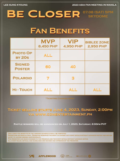 2023 LEE SUNG KYOUNG ASIA FAN MEETING IN MANILA fan benefits