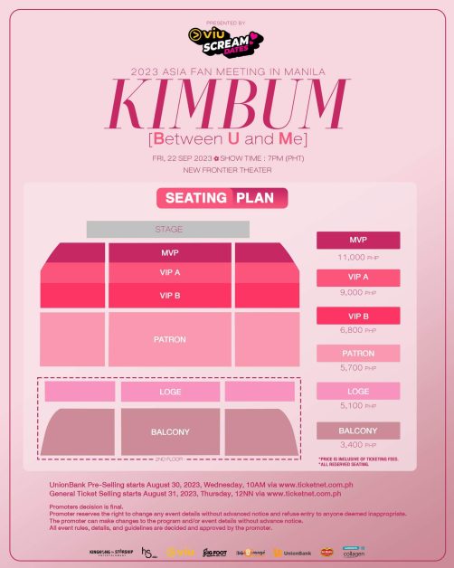 Kim Bum Manila Seating Plan