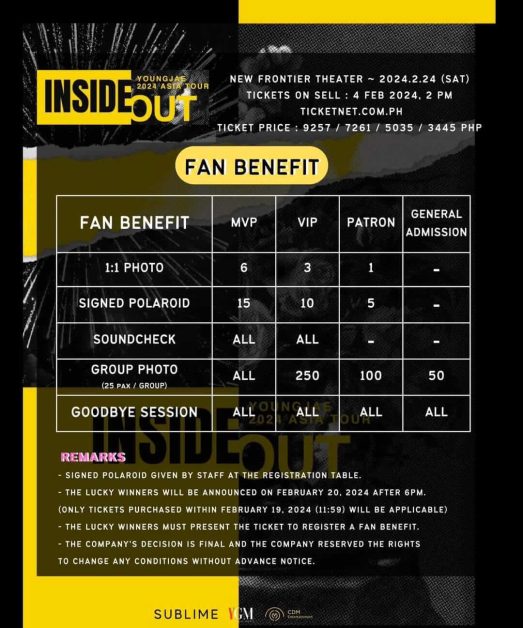 Youngjae Asia Tour INSIDE OUT manila concert fan benefits ticket prices