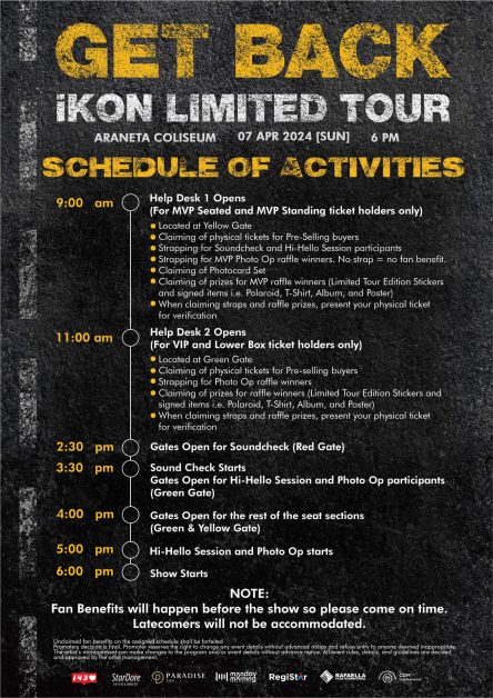 2024 iKON LIMITED TOUR GET BACK IN MANILA Sched of Activities