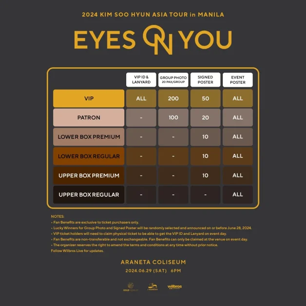 2024 Kim Soo Hyun Asia Tour EYES ON YOU in Manila Ticket Prices