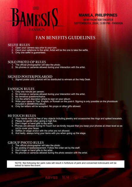 BamBam BAMESIS SHOWCASE TOUR manila fansign guidelines 2