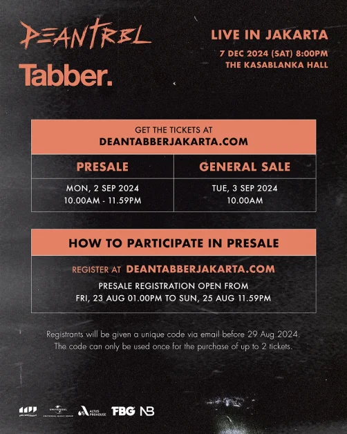 DEAN tabber live in jakarta ticket prices pre sale