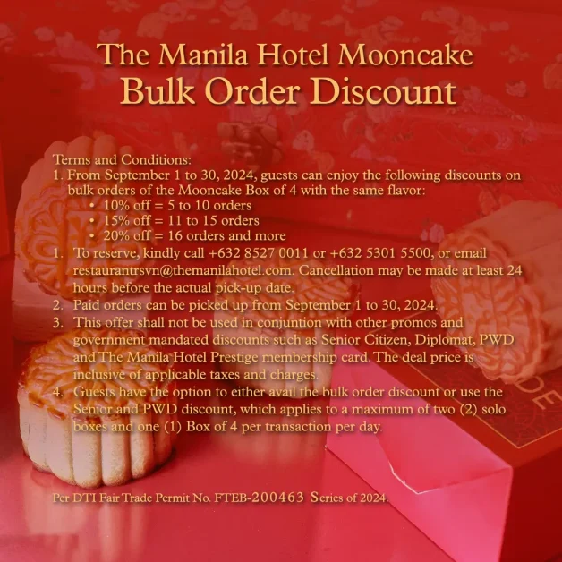 The Manila Hotel Mooncake Bulk Order Discount Terms and Conditions