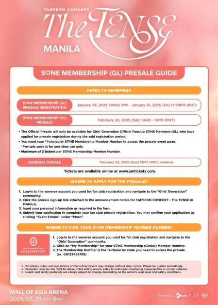 Taeyeon The Tense Manila concert ticket prices membership