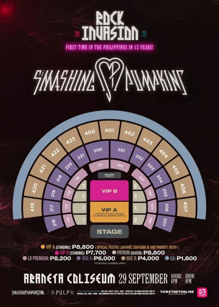The Smashing Pumpkins Manila ticket prices seat plan