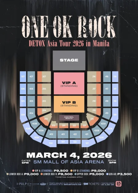 ONE OK ROCK detox asia tour manila ticket prices and seat plan