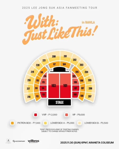 lee jong suk with just like manila fanmeeting ticket prices seat plan