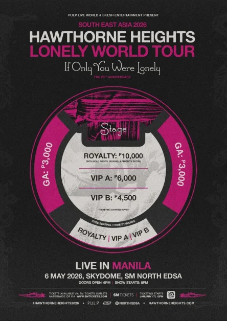 HAWTHORNE HEIGHTS LONELY WORLD TOUR LIVE IN MANILA ticket prices