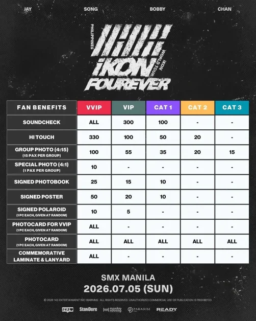 iKON Fourever tour manila 2026 ticket prices