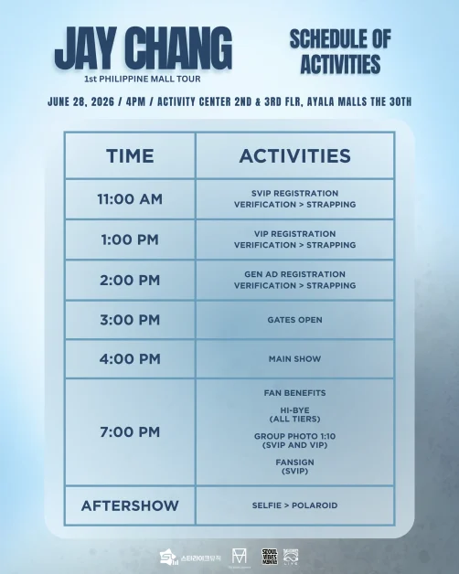 Jay Chang 1st Philippine Tour Ayala Malls the 30th Schedule of Activities