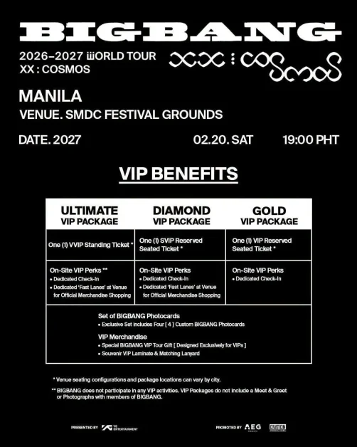 Bigbang cosmos manila concert 2026 ticket prices vip benefits