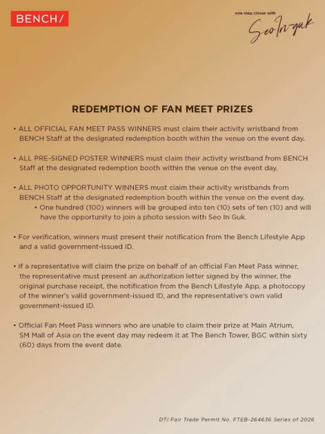bench one step closer with seo in guk redemption of fan meet prize